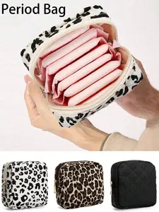 Sanitary Napkin Storage Bag, Period Bag, Travel Storage, Cow Pattern Zipper Storage Bag Portable Pouch With Large Capacity, For Storing Napkins, Panty Liners And Tampons, Menstrual Pad Cartoon Coin Purse, For Lipstick, Brush