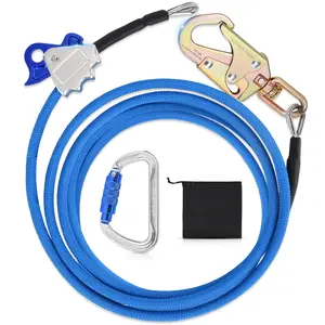 12ft 1 2 Steel Core Flip Line Kit Triple Lock Carabiner Durable Low Stretch Cut Resistant Arborist Safety Gear For Tree Climbing Rope Rescue Rappelling High Angle Work