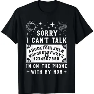 Women's Cotton Short-Sleeve Seamless T-Shirt - "Sorry I Can't Talk I'm On The Phone With My Mom" Ouija Board Graphic Top