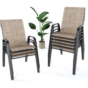 【Summervibes】Chinnluu Outdoor Patio Chairs Set of 8 Stackable Dining Chairs All-Weather Textilene Furniture Set for Pool Deck, Backyard, Garden Summervibes