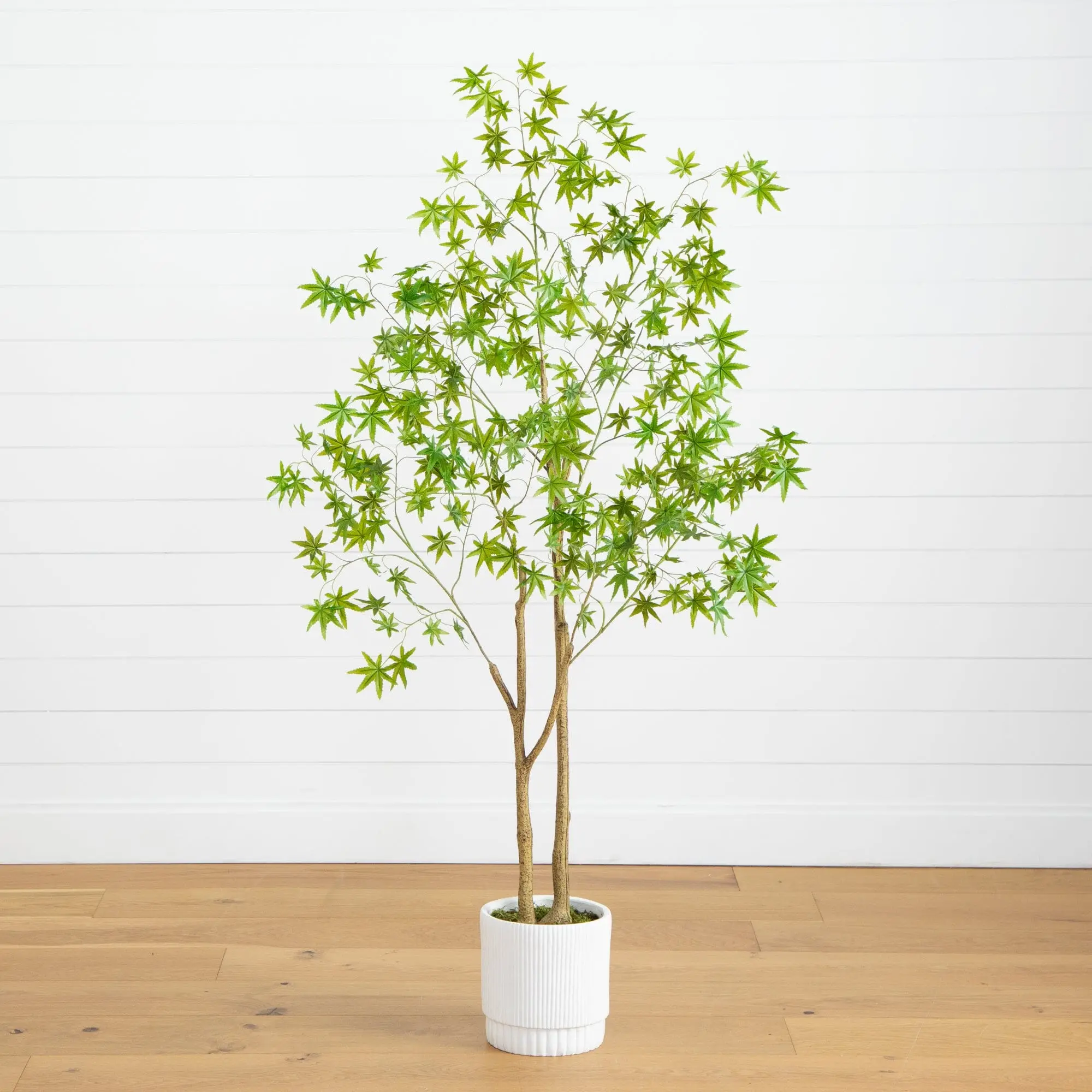 6' Decorative Artificial Maple Tree with White Planter - Lifelike Leaf Artificial Faux Greenery for Nursery, Botanical Aesthetic Room Accents