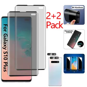 2 Pack Privacy protection Screen Protector for Samsung Galaxy S10 Plus and 2 Pack Camera Lens Protector, 3D Tempered Glass Film, 9H Hardness Anti-Peeping Full Coverage Protector Anti Scratch, Case Friendly（6.4 Inch）