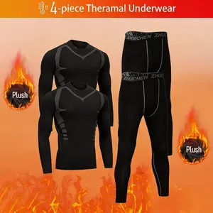 4pcs Men's Thermal Underwear Set Long Sleeve Tops & Pants for Cold Weather Running Gym Skiing & Outdoor Hiking Soft Fleece Lining Moisture Wicking Fabric value pack men Double-Sided Turtleneck winter base layer commuting warm fleece summerwins,summerwins