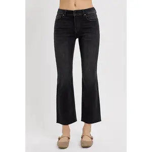 Risen Tummy Control Mid Rise Crop Straight Jeans - Black