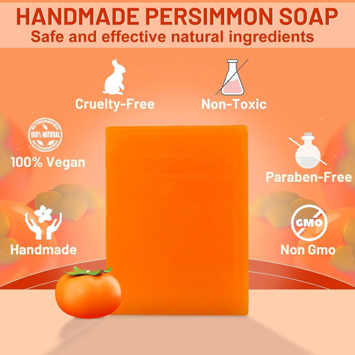 Handmade Persimmon Soap - Natural Fruit Bar for Oil Removal & Freshness - Cruelty-Free, Vegan, Non-Toxic, Paraben-Free, Non-GMO - Ideal for Housewives, Suitable for seniors，Cooks, Smokers, & Those