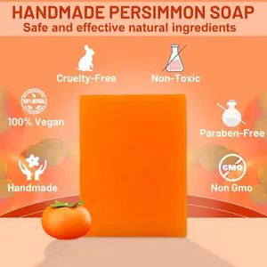 Handmade Persimmon Soap - Natural Fruit Bar for Oil Removal & Freshness - Cruelty-Free, Vegan, Non-Toxic, Paraben-Free, Non-GMO - Ideal for Housewives, Cooks, Smokers, & Those Who Love Natural Skin Care - Olive, Pot