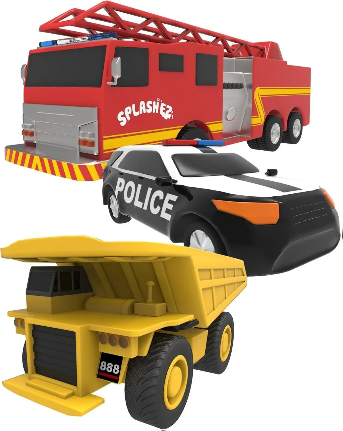 SplashEZ Mold-Free Hole-Less Vehicle Theme Baby Bath Toys Set for Toddlers Ages 1-3, BPA-Free Bathtub Fire Engine & Dump Truck Floating Toys, Safe & Fun