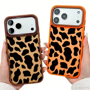 Classic Cow Pattern Phone Case for iPhone 17 Pro Max 17Air 16 Plus 16e 15 14 13 12 11 Color Blocking Button and Camera Frame Design Shockproof Skin Feel Shell