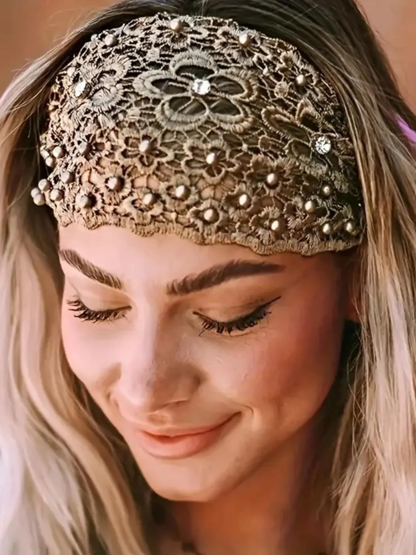 Mother's Day Gift Faux Pearl Decorated Hollow out Design Hair Band, Elegant Lace Floral Pattern Hair Accessories for Women & Girls, Trendy All-match & Exquisite Hair Accessories for Birthday Gift