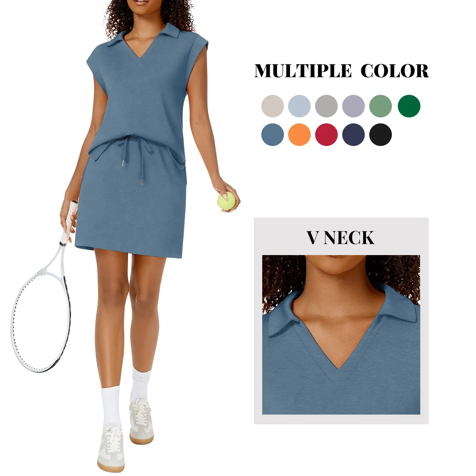 Women's 2-Piece Minimalist Athletic Set - Buttery-Soft Fitted Cap Sleeve Polo Top and High-Waisted Solid Skort with Pockets, Two Piece Set sohochic