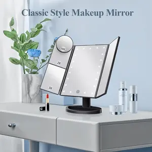 Portable LED Vanity Mirror with 2X 3X 10X Magnification Touch Control Desk Dresser Mirror for Makeup Adults Modern Design Travel Gift Decor Bedroom