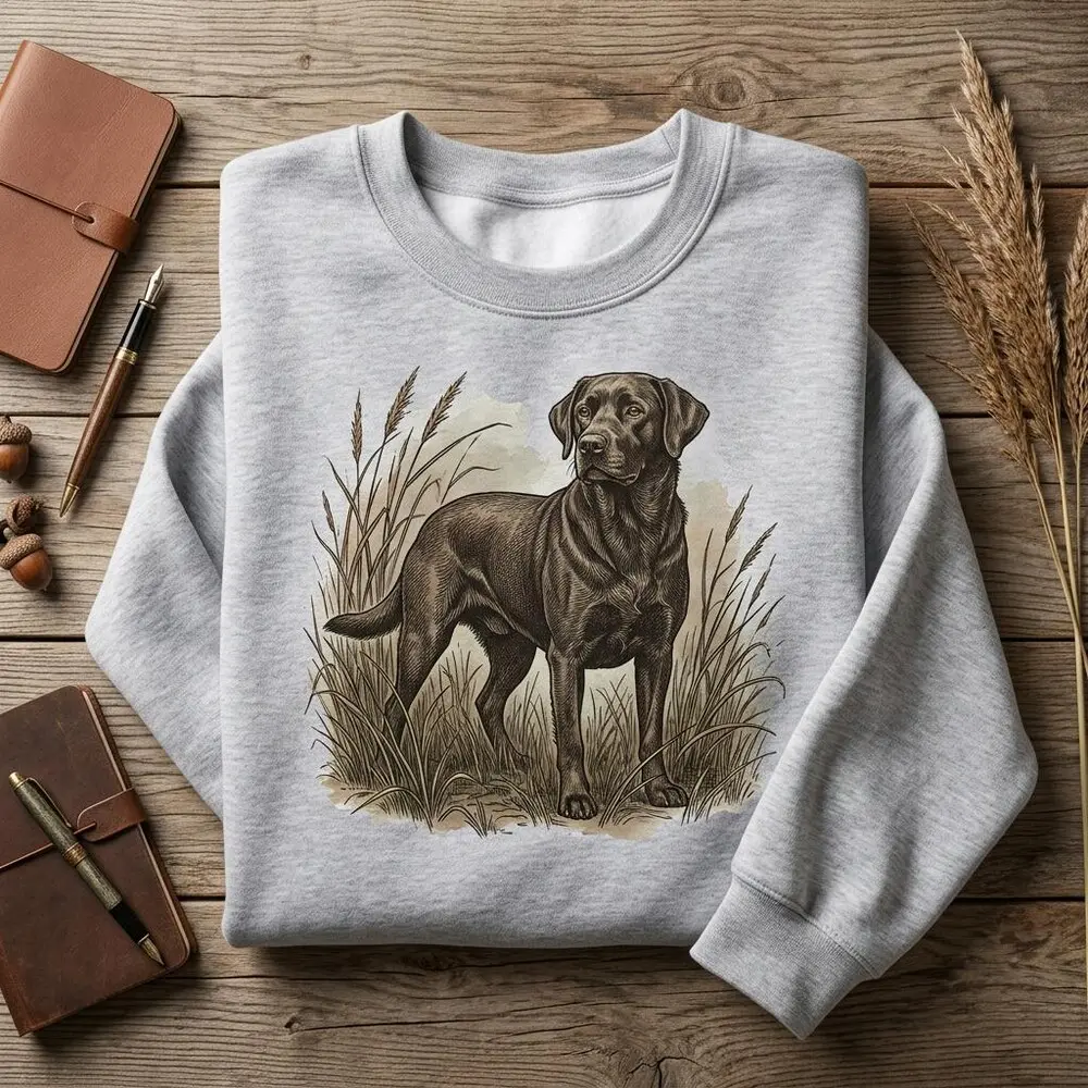 Vintage Chocolate Lab Sweatshirt, Retro Labrador Dog Crewneck, Hunting Dog Nature Clothing, Cottagecore Wildlife Sweater, Gift for Dog Dad#413