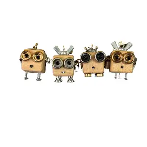 2026 Creative DIY Robot Charm Handmade Punk Wood & Metal Luggage Car Pendant Unique Craft Decoration for Bags Keys Cars & Gifts