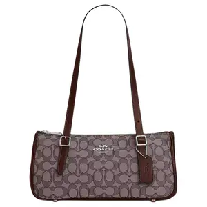 COACH Asher 34 Logo Jacquard Leather Bowling Bag for Women in Maple Color Premium Shoulder Bag Hand Shoulder Bag