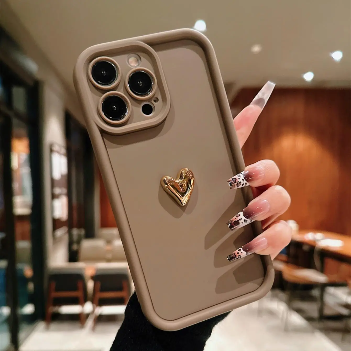 Heart Pattern Phone Case, 1 Count Anti-drop Phone Protective Case, Shockproof Mobile Phone Cover for iPhone 11 12 13 14 15 16 Series, Heart Brown, Uni