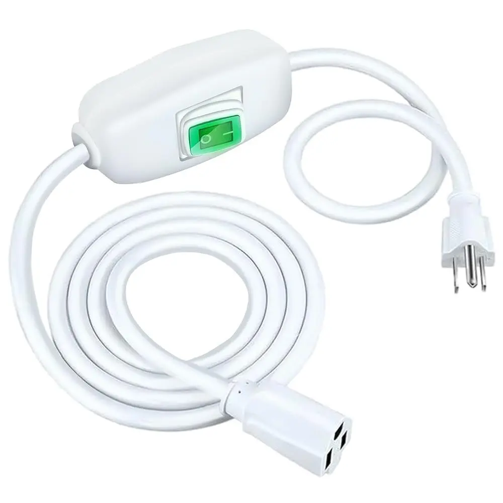 [UL Listed] Heavy Duty Extension Cord, 6.56 FT White SJTW 18AWG Electrical Power Cord with LED Switch for Power Control, 8A 125V 1000W, Indoor & Outdoor Use