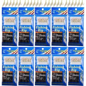 10 Packs Luminous Saltwater Fishing Bait Rigs Lures with Fish Skin Feather Hook Sizes 4 6 8
