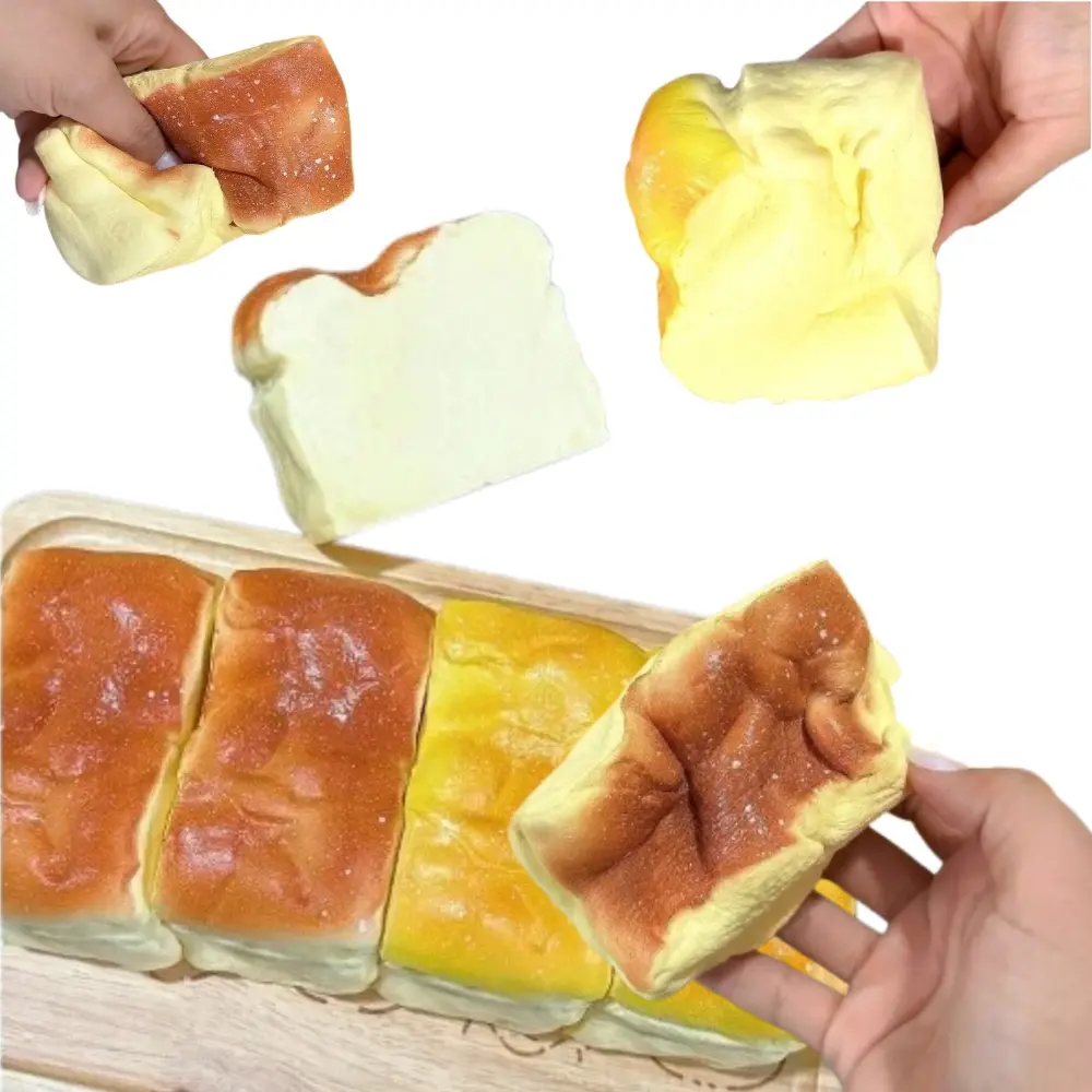 Soft Squeezable Bread Texture Toy Set - Slow Rebound Simulated Stress Ball, Decompression Sensory Fidget Squishies, Stress Relieving Accessory for Adults, Classroom Prize Easter Gift