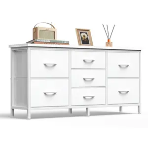 7-Drawer Fabric Dresser for Adults, 47-inch TV Stand for Most 43 to 55 inch TVs, Wide Storage Chest with Metal Frame