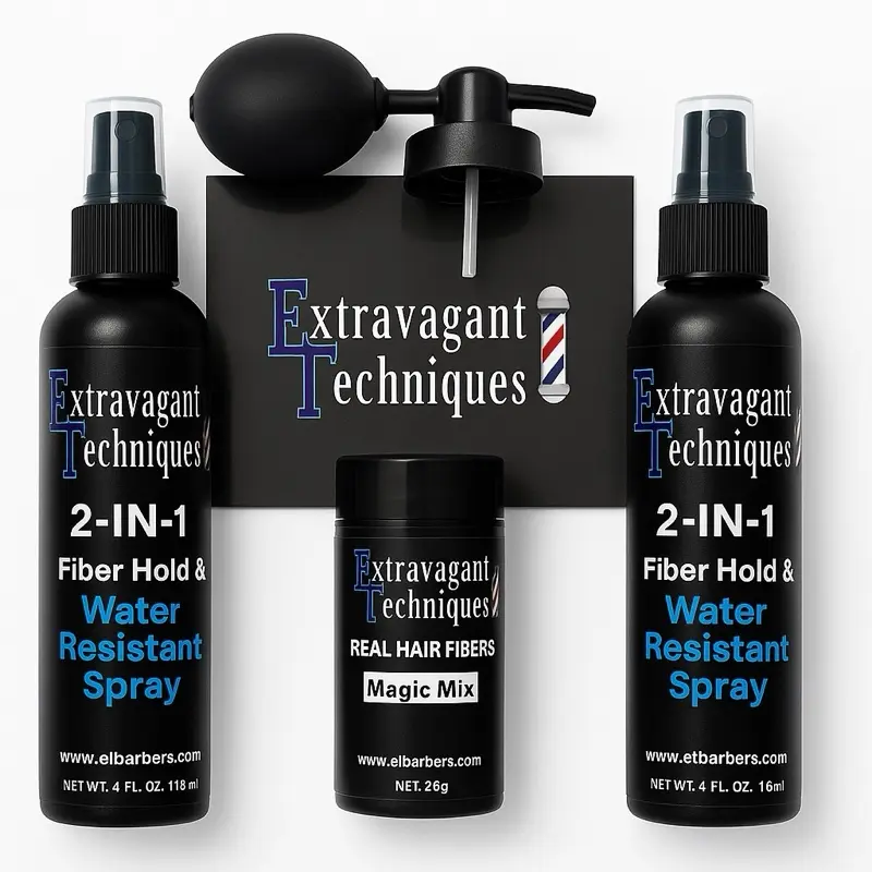 Real Hair Fiber 25g Combo with fiber applicator 2 and placard- Water/Wind Resistant Spray with Advanced Polymers for Natural Look and Feel - Color, Haircare Fluffy fibers