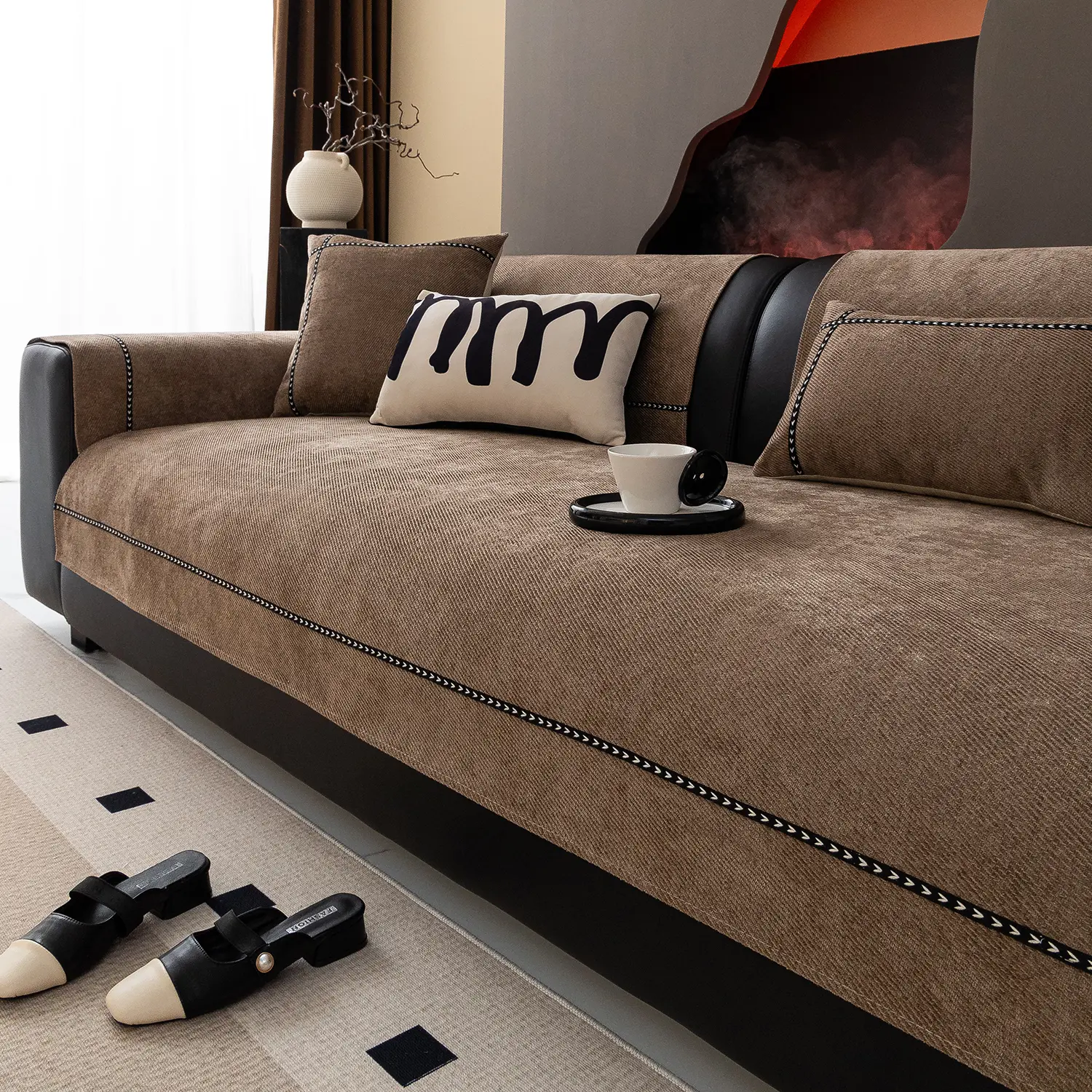 Modern Simple Dustproof Sofa Slipcover, Sofa Couch Covers, Anti-Slip Soft Fabric Pet Friendly, Comfortable Seat Cushion Protector for Home Living Room Furniture