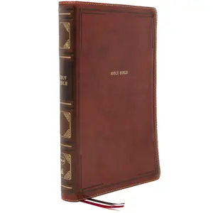 NKJV, Thinline Bible, Large Print, Leathersoft, Brown, Red Letter, Comfort Print: Holy Bible, New King James Version by Thomas Nelson [Leathersoft Book]