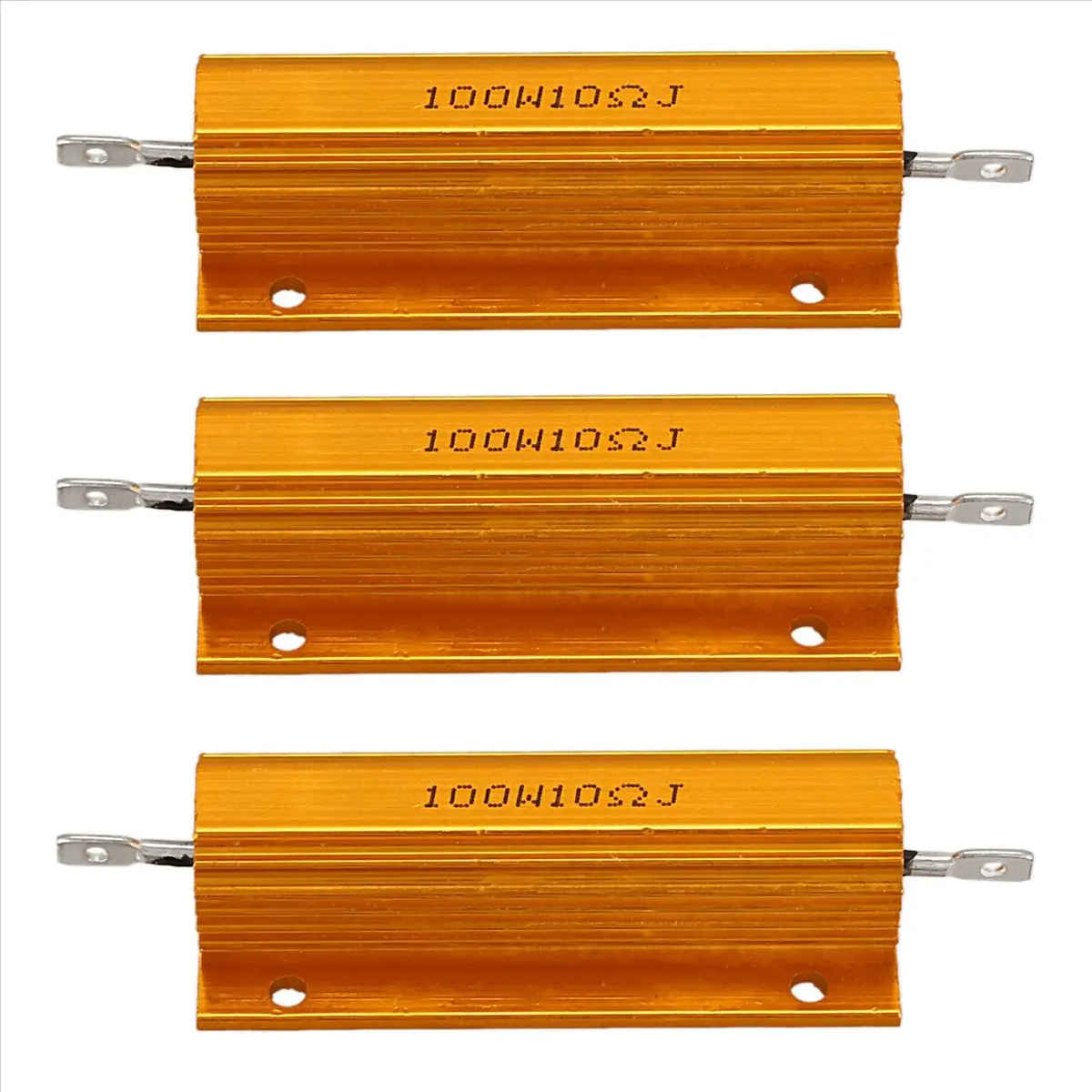 3X Gold Aluminum Clad Power Resistor Resistance 100W, 10 Ohm 10R