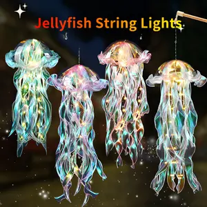 5 New Handheld Glowing Jellyfish Lanterns with Colorful Streamers Flashing Night Lights Children's Handheld Lamp Toys Decoration