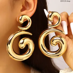 Chunky Gold Swirl Statement Earrings, 80s Vintage Abstract Spiral Jewelry