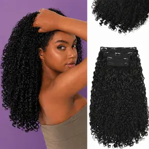 Simiea Hair Burmese Curly Clip in Hair Extensions,4PC 16 inch 100％ Pure Protein Silk Hair Extensions Spiral Ends Natural Volume Hairpiece for Women