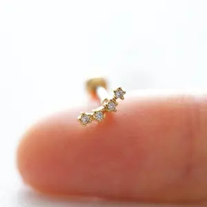 Cz Mini Star Threadless Pushpin Labret • Curved Bar Constellation Cartilage Earring • Ear Climber Line Helix Earring • Small Conch Piercing