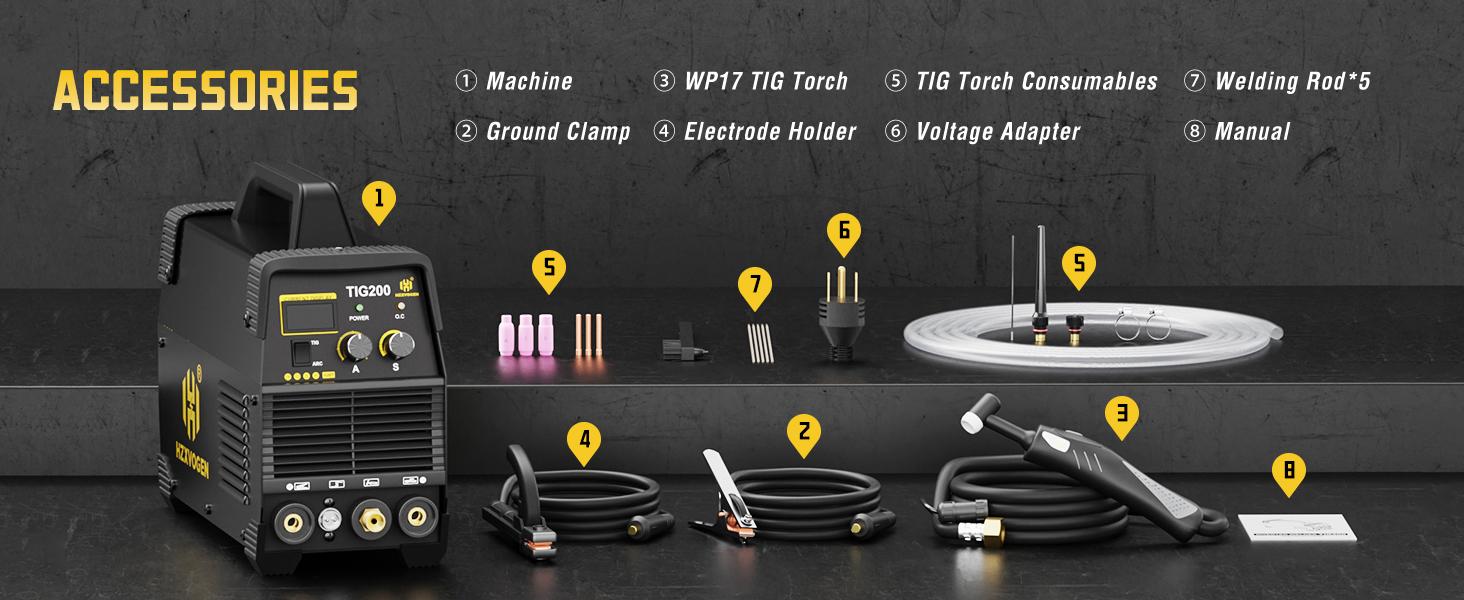 HZXVOGEN TIG200 200A TIG Welder, HF TIG/Stick 2 in 1 Welder Machine with Post Gas, 110V 220V Dual Voltage IGBT Inverter TIG Welding Machine