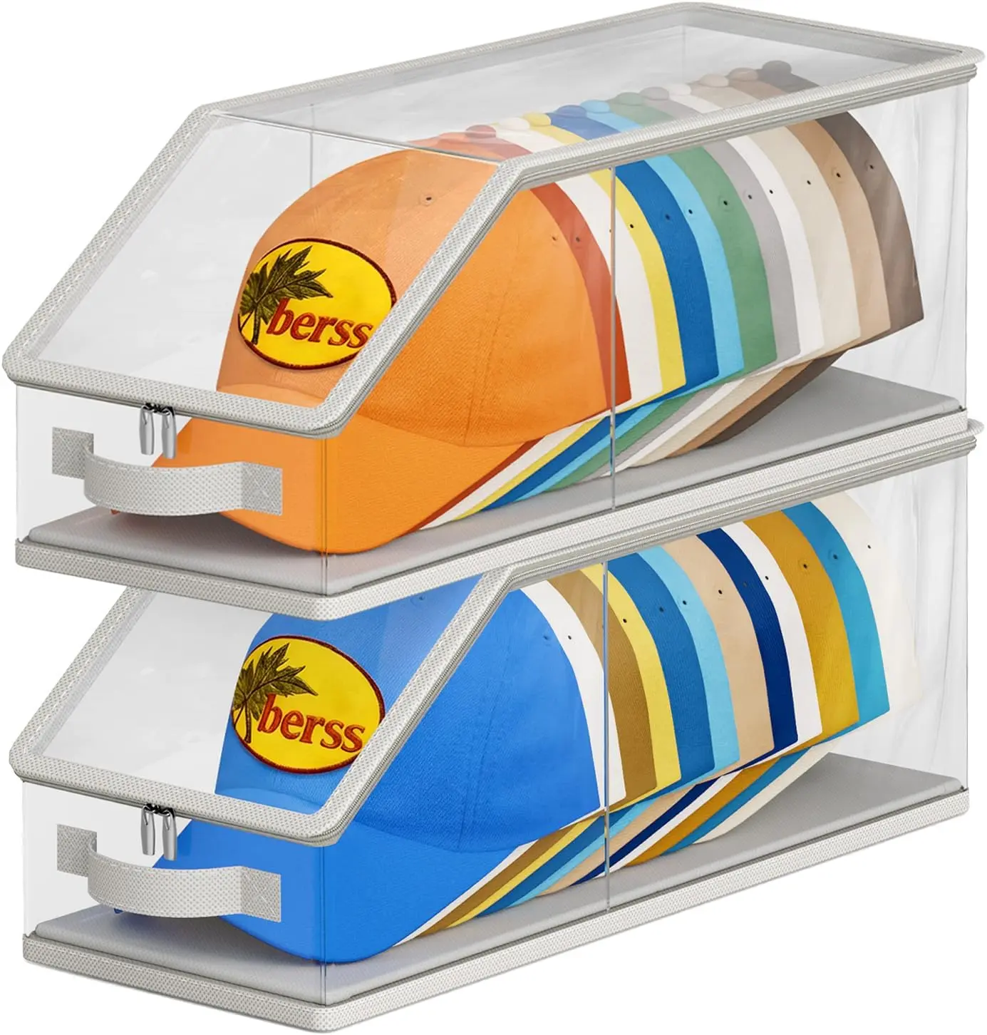 Stackable Hat Organizer Box, Clear View Closet Storage Bin, Space-Saving Container Holds Up to 12 Baseball Caps