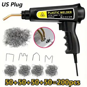 Plastic Welding Machine Repair Kit, Hot Stapler Plastic Repair Kit, Tool Set with 200 Welding Nails Suitable for Car Bumper Crack Repair Kit, Durable Thermoplastic Welding Gun Quick Heating PVC Plastic Repair Tool
