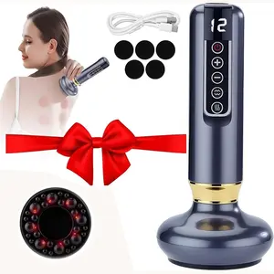 Electric Cupping Massager, Smart Gua Sha Machine, 12 Adjustable Suction Levels, LED Red Light Heating Vacuum Massage Tool, Body Sculpting, Unisex, Gift Idea