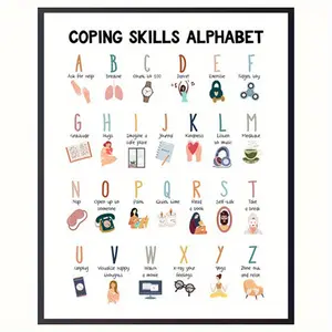 Mindfulness & Self-Care Alphabet Poster - 8x10" Frameless Wall Art for Calm Down Corner, Mental Health Awareness, School Counselor Office Decor, Perfect for Room Decor