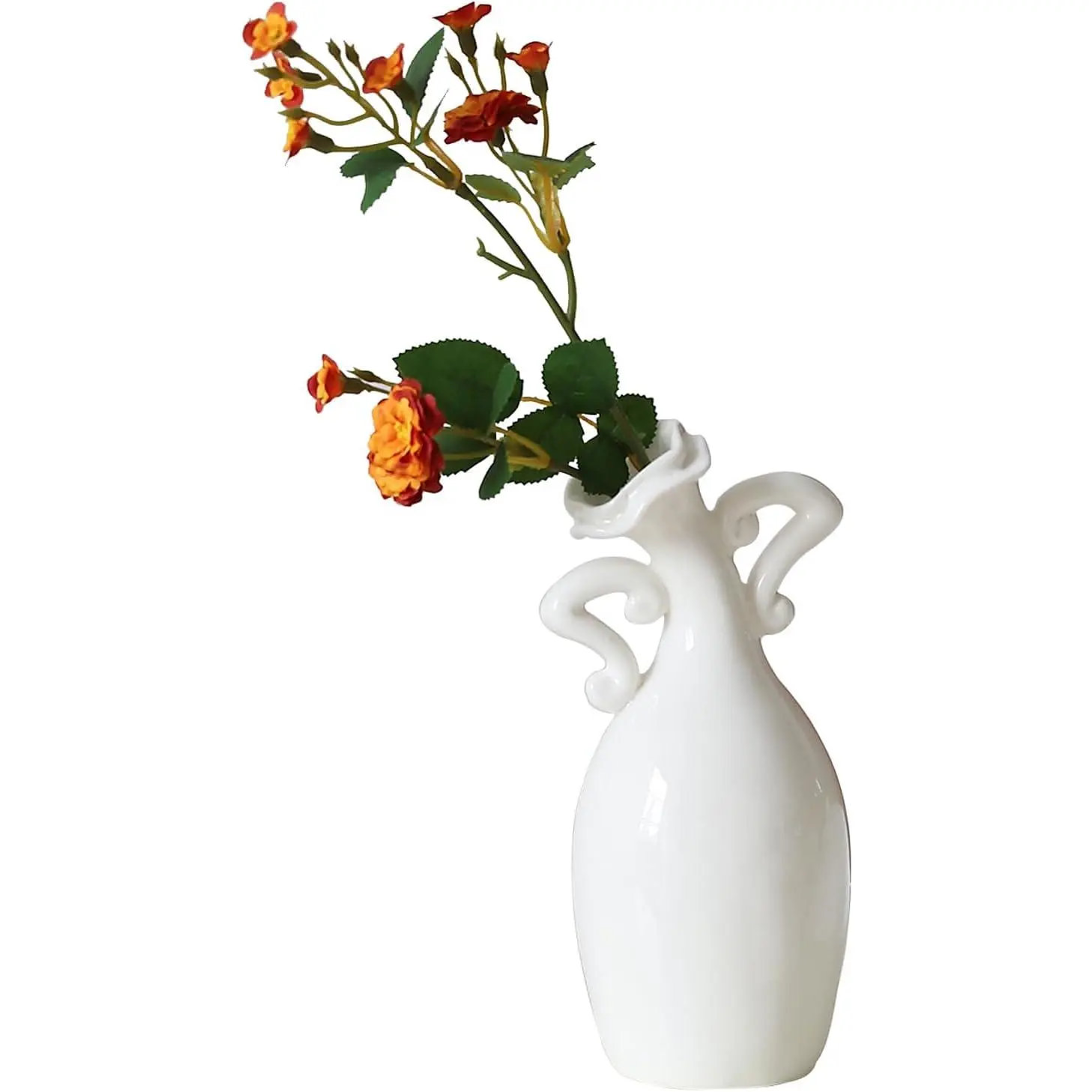Vase with Attitude, White Ceramic Small Neck Vases, Novel and Lovely Unique Shape Vase, 7inch Modern Home Decoration Vases, Can Be Used As A Decoration for Dining Table Bookcase and Desk
