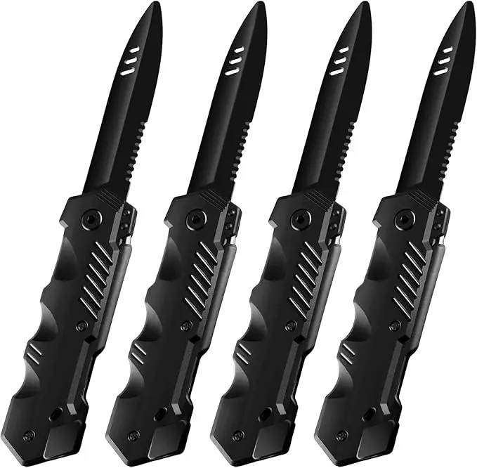 Boao 4-Piece Retractable Fake Plastic Blade Practical Joke Knife Prop, Disappearing Dagger Gadget Toy for Halloween, April Fools' Day Parties, Fake Blade, Above 12