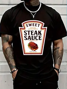 100% Cotton Sweet BBQ Sauce Funny Bottle Label Condiment Ketchup Design T-Shirt Women's Men's Graphic Tee Crew Neck summer vacation Tops
