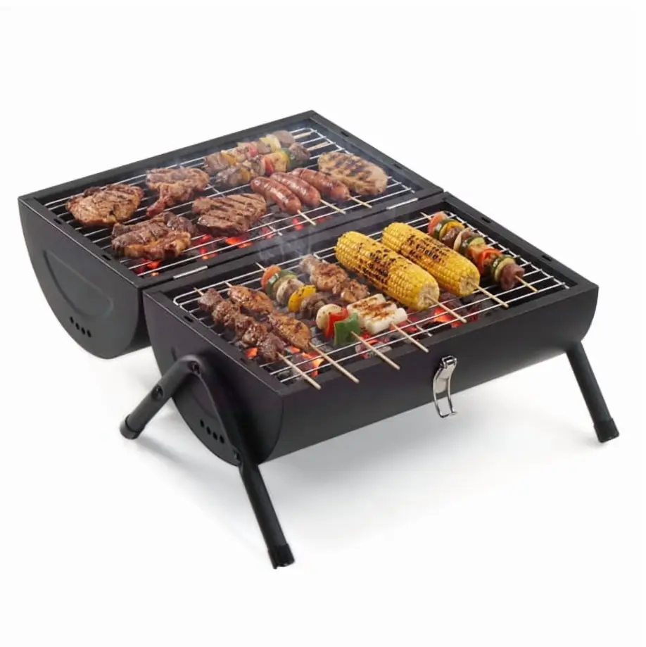 Alvantor 16.3 in Compact Portable Charcoal Grill, Small Two-Side Tabletop BBQ Grill with 2 Grates, Ash Trays, Carry Bag, Black