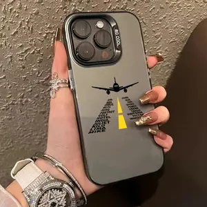 Aircraft Text Pattern Case for iPhone 16 15 14 Pro Max 13 12 11 XR XS Plus Shockproof Drop Protection Rugged Durable Silicone Cover
