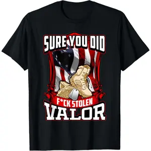 Cotton Graphic Tees Streetwear Gifts  Anti Stolen Valor - US American Flag Proud Military Veteran T-Shirt