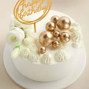 12 Pcs Cake Topper Picks Gold Faux Pearl Ball Design - Foam Balloon DIY Cupcake Decor Supplies Assorted Sizes