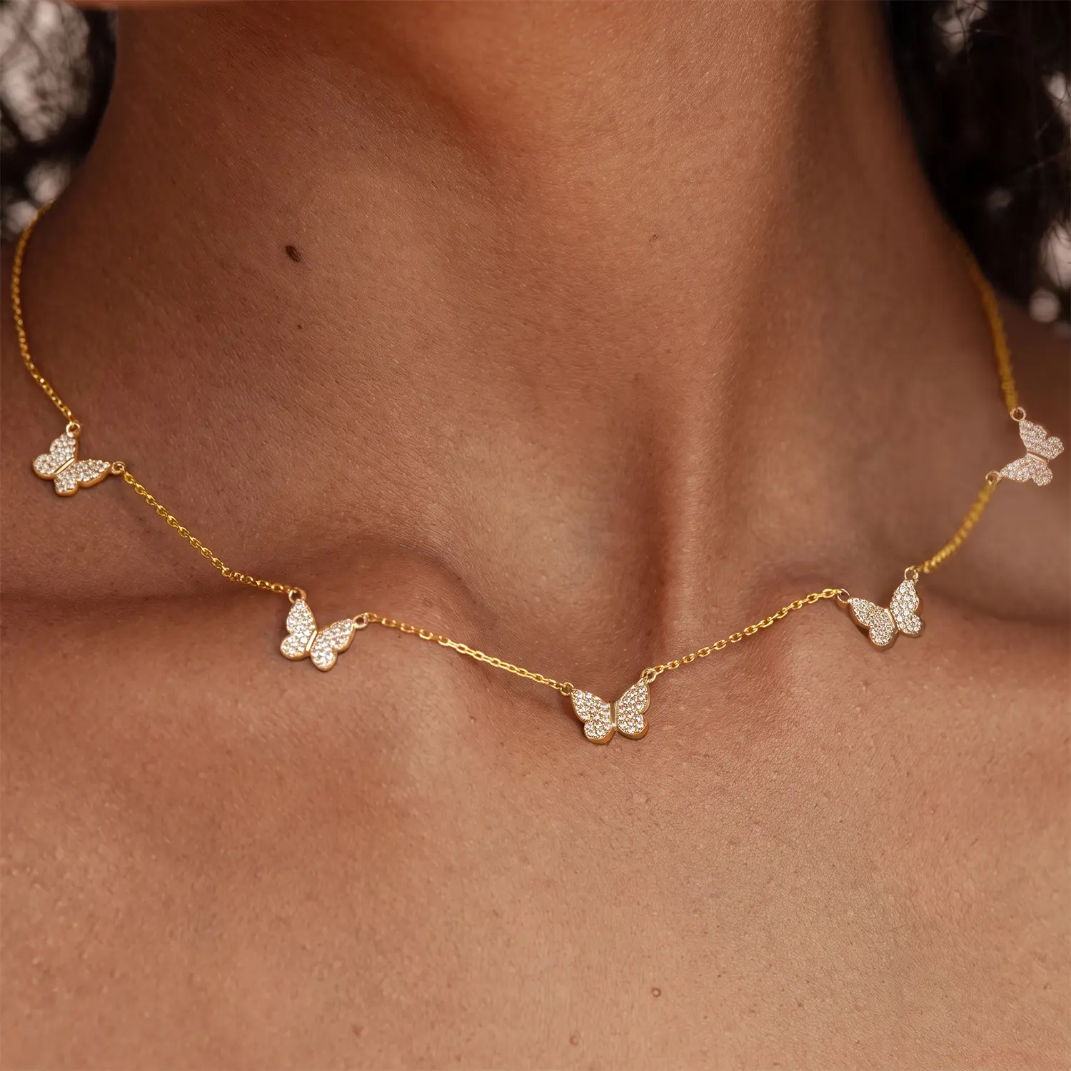 Layered Choker Necklace for Women, Heart & Butterfly Pendant with Cubic Zirconia, Adjustable Chain, Minimalist Fashion Jewelry for Daily Wear, Weddings, Parties & Back to School