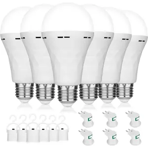 Rechargeable Light Bulbs,6 Pack  Operated Backup Light Bulb for Power Outage Camping Outdoor Hurricane 9W E27 8500K 1200mAh White Equivalent Self- LED Light Bulbs