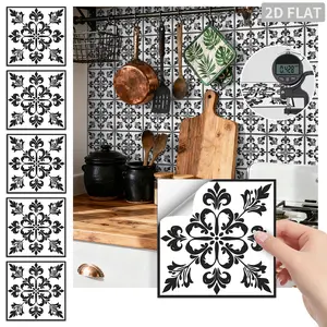 24PCS/Box FHZ Classic Art Iris Peel and Stick Tile, Black White Vintage French PET Matte Waterproof Oil-Proof Removable Wall Sticker for Kitchen Bathroom