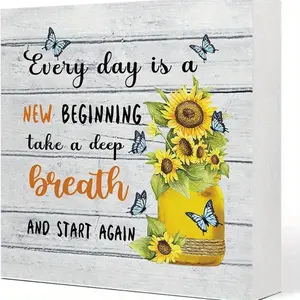 Sunflower & Butterfly Pattern Desktop Ornament, 1 Count Square Foam PVC Decoration, Bookshelf Ornament for Home Office for Holiday Party Christmas