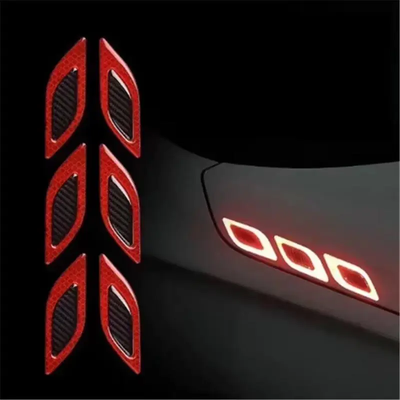 6Counts/Set Car Reflective Carbon Fiber Sticker 3D Car Styling Reflective Strips Night Safety Warning Reflector Tape Stickers Decal Sticker Car Decals For Cars Car Accessories
