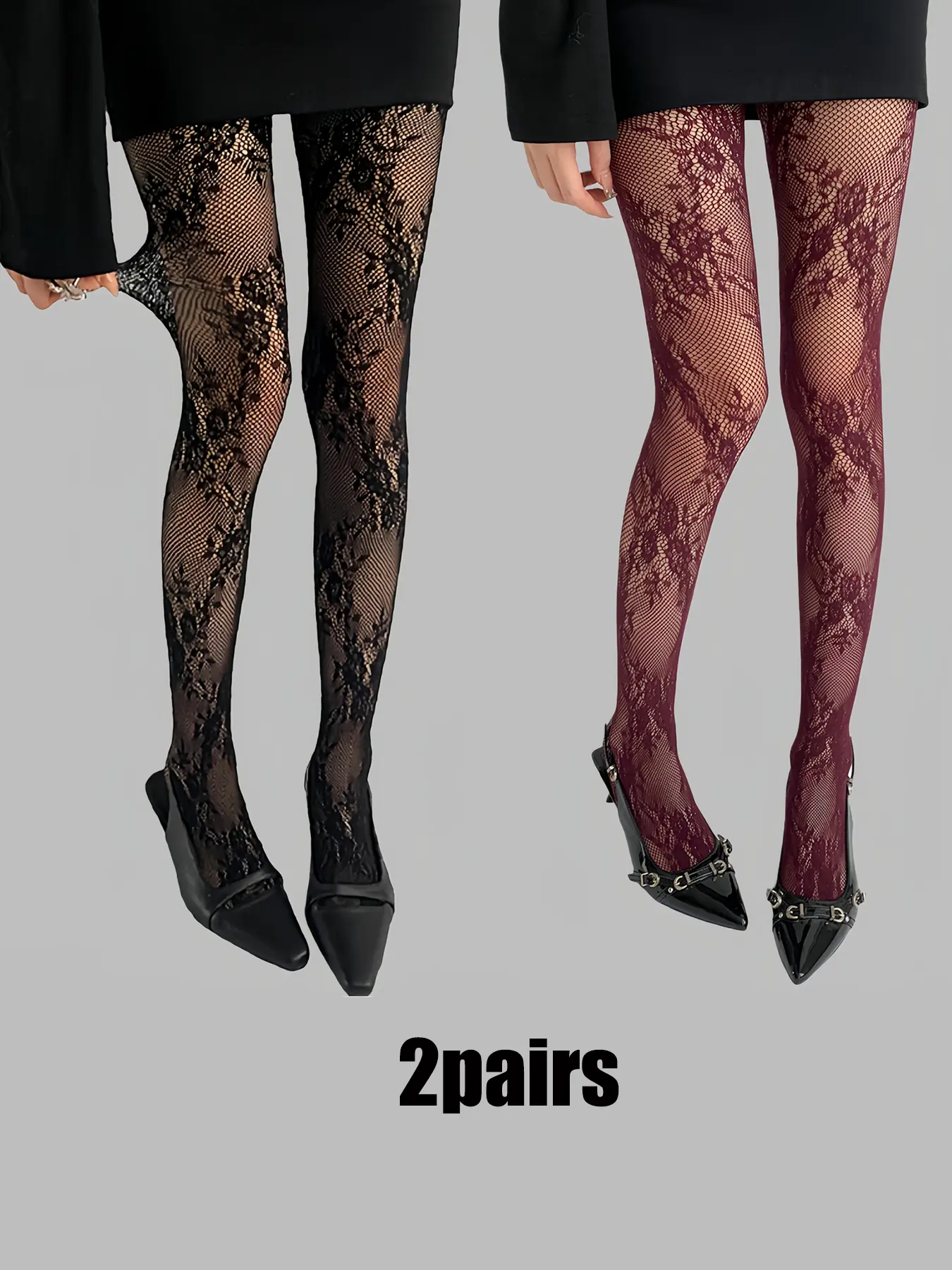 Women's High-Stretch Fishnet Floral Stockings in Wine Color, Perfect for Daily and Everyday Wear in Spring and Fall, Comfortable Design Fit, Womenswear