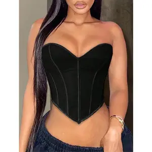 Women’s Corset Bustier – Summer Casual Black Form-Fitting Bodycon GARMENTARY